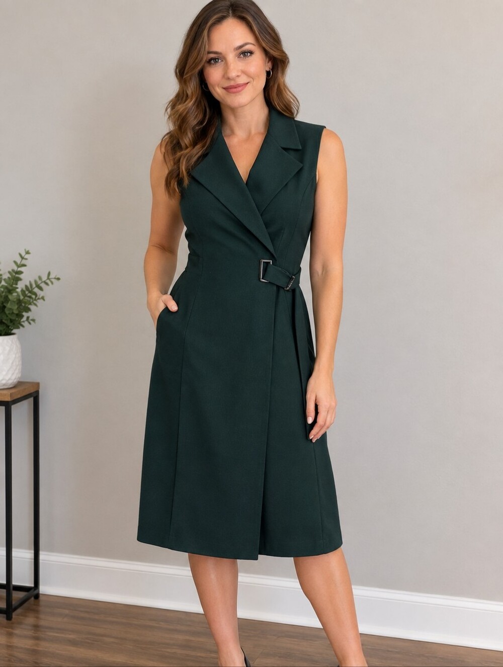 Calvin Klein Teal Belted Midi Dress